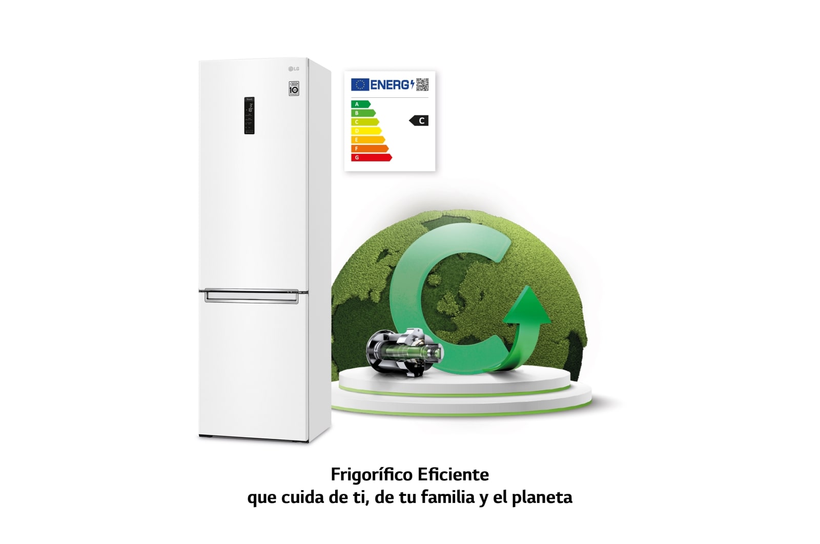 LG Frigorífico Combi 2m, Clasificación C, capacidad de 419l, blanco, serie 700, GBB72SWUCN1