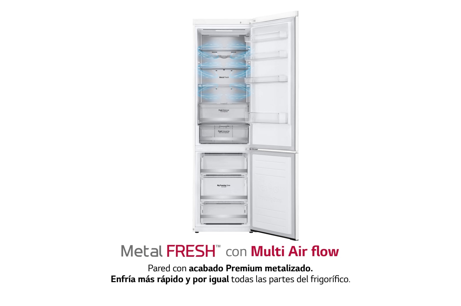 LG Frigorífico Combi 2m, Clasificación C, capacidad de 419l, blanco, serie 700, GBB72SWUCN1