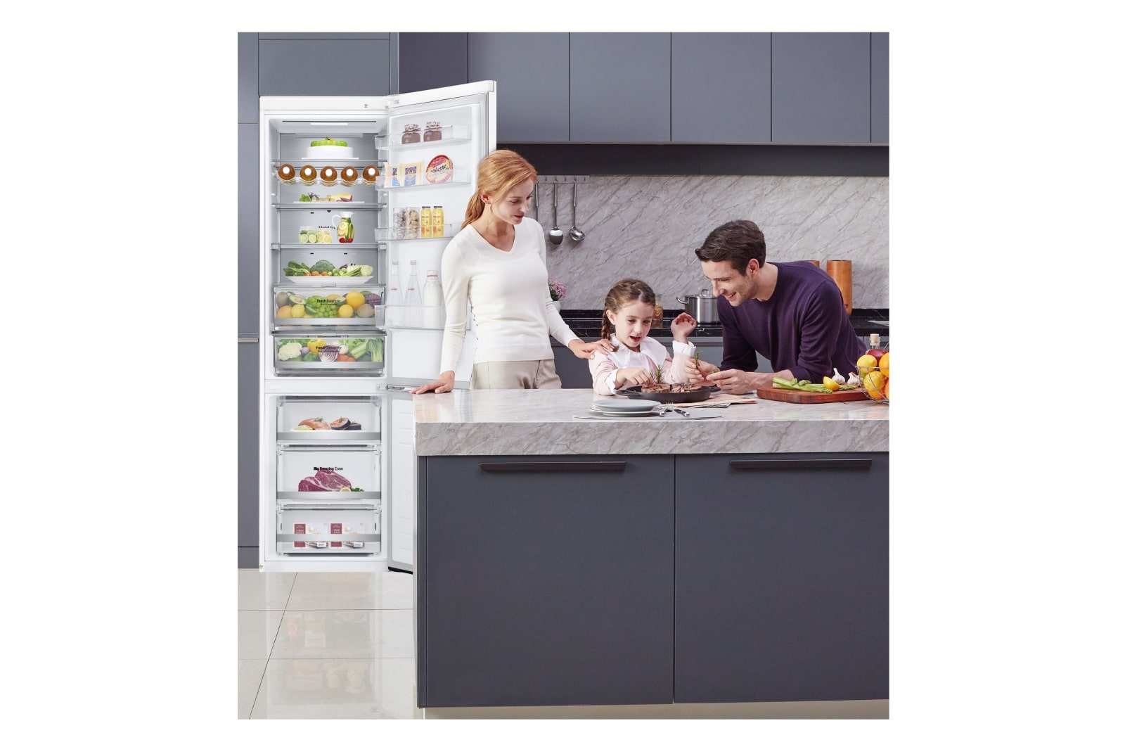 LG Frigorífico Combi 2m, Clasificación C, capacidad de 419l, blanco, serie 700, GBB72SWUCN1
