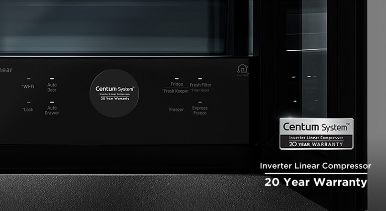 Plano de cerca del panel con Centum System? del frigorífico LG SIGNATURE.