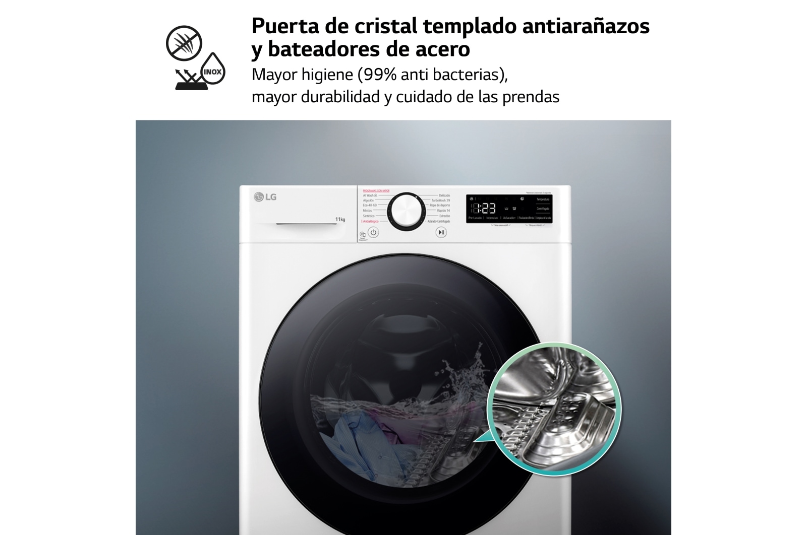 LG Lavadora inteligente AI Direct Drive. TurboWash 360o, Vapor,  11kg ,  1400rpm Un 10% más eficiente que A, Serie 600, F4WR6011AGW