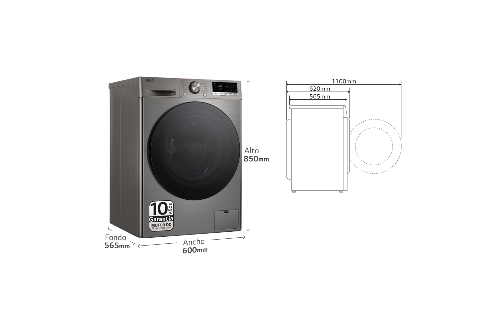LG Lavadora inteligente AI Direct Drive. TurboWash 360o, Vapor+, 10kg , 1400rpm Un10% más eficiente que A, Serie 700, F4WR7010AGS