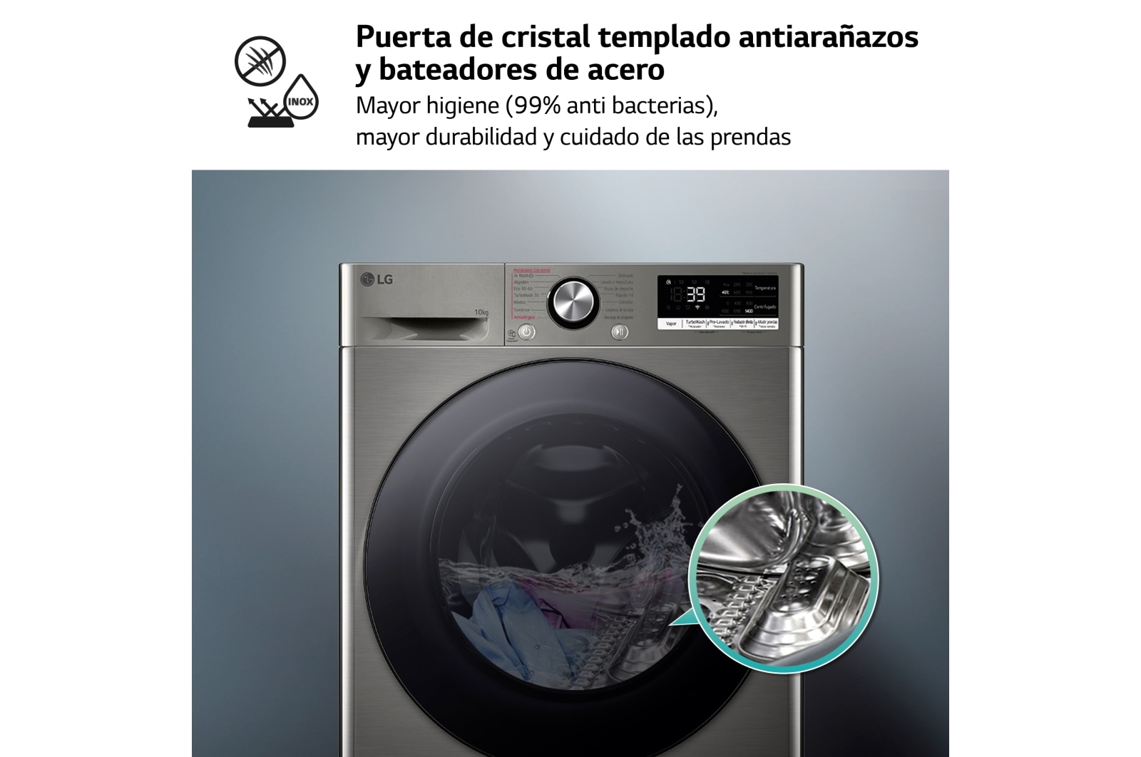 LG Lavadora inteligente AI Direct Drive. TurboWash 360o, Vapor+, 10kg , 1400rpm Un10% más eficiente que A, Serie 700, F4WR7010AGS