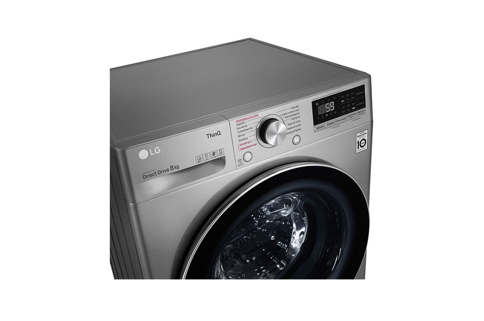 LG Lavadora inteligente AI Direct Drive 8kg, 1400rpm, Clasificación C, Inox antihuellas, Serie 500, F4WV5008S2S