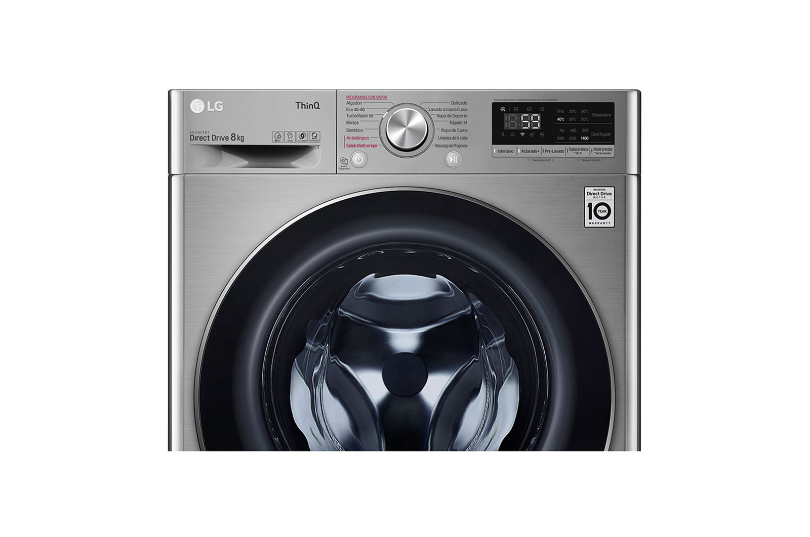 LG Lavadora inteligente AI Direct Drive 8kg, 1400rpm, Clasificación C, Inox antihuellas, Serie 500, F4WV5008S2S