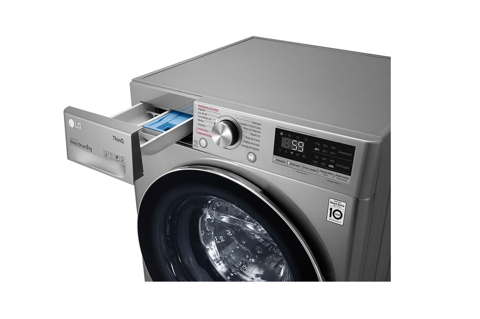 LG Lavadora inteligente AI Direct Drive 8kg, 1400rpm, Clasificación C, Inox antihuellas, Serie 500, F4WV5008S2S