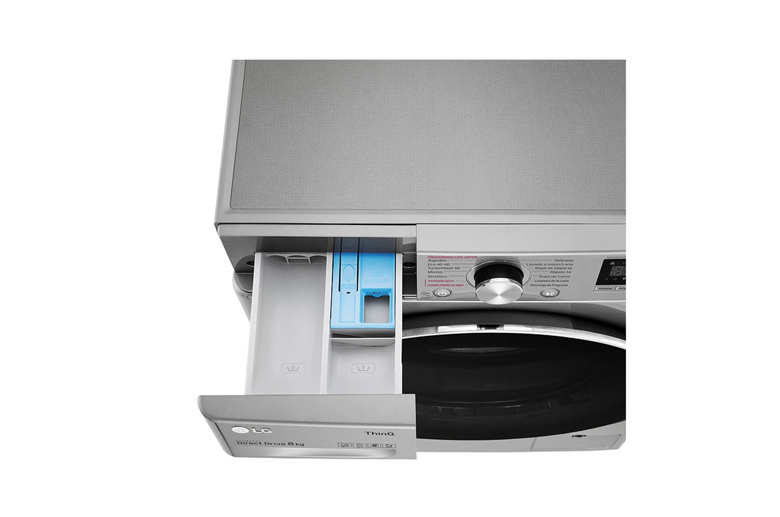 LG Lavadora inteligente AI Direct Drive 8kg, 1400rpm, Clasificación C, Inox antihuellas, Serie 500, F4WV5008S2S