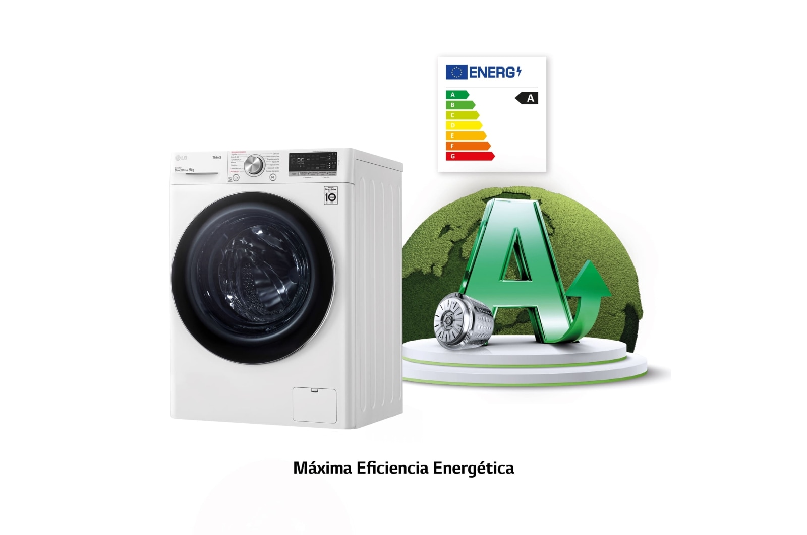 LG Lavadora inteligente 9kg, AI Direct Drive?, TurboWash 360o, con autodosificación de detergente, 1400rpm, Clasificación A, Blanca, Serie 750, F4WV7509S2W