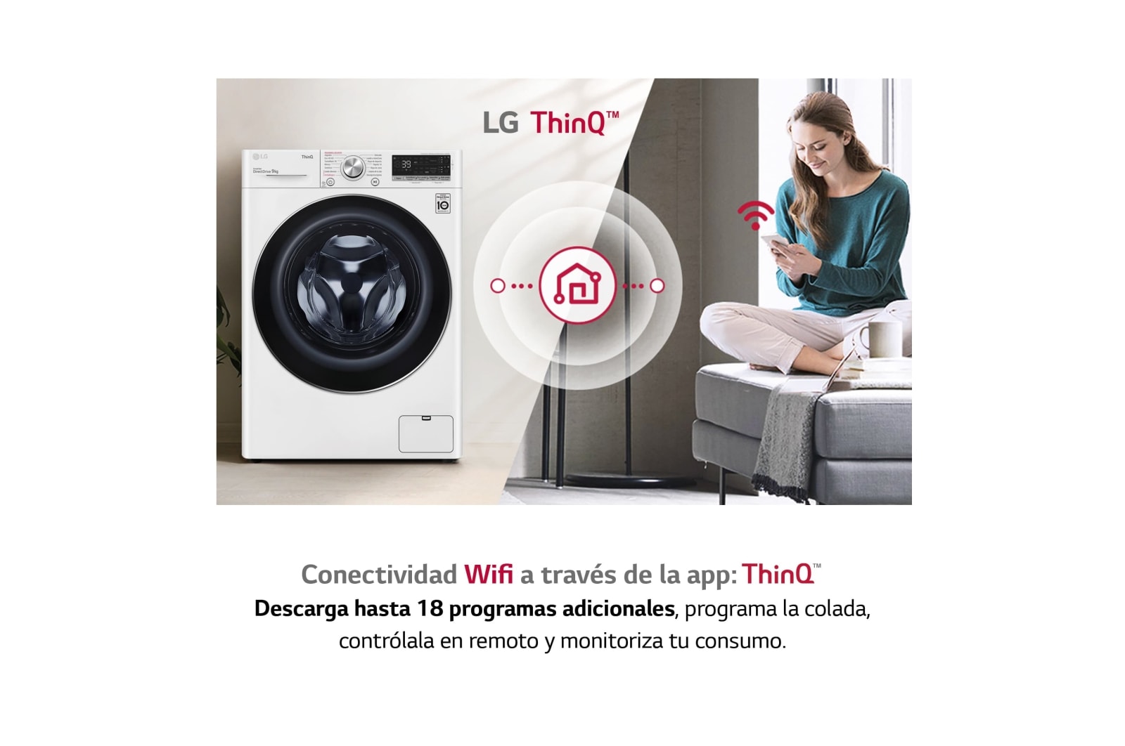 LG Lavadora inteligente 9kg, AI Direct Drive?, TurboWash 360o, con autodosificación de detergente, 1400rpm, Clasificación A, Blanca, Serie 750, F4WV7509S2W
