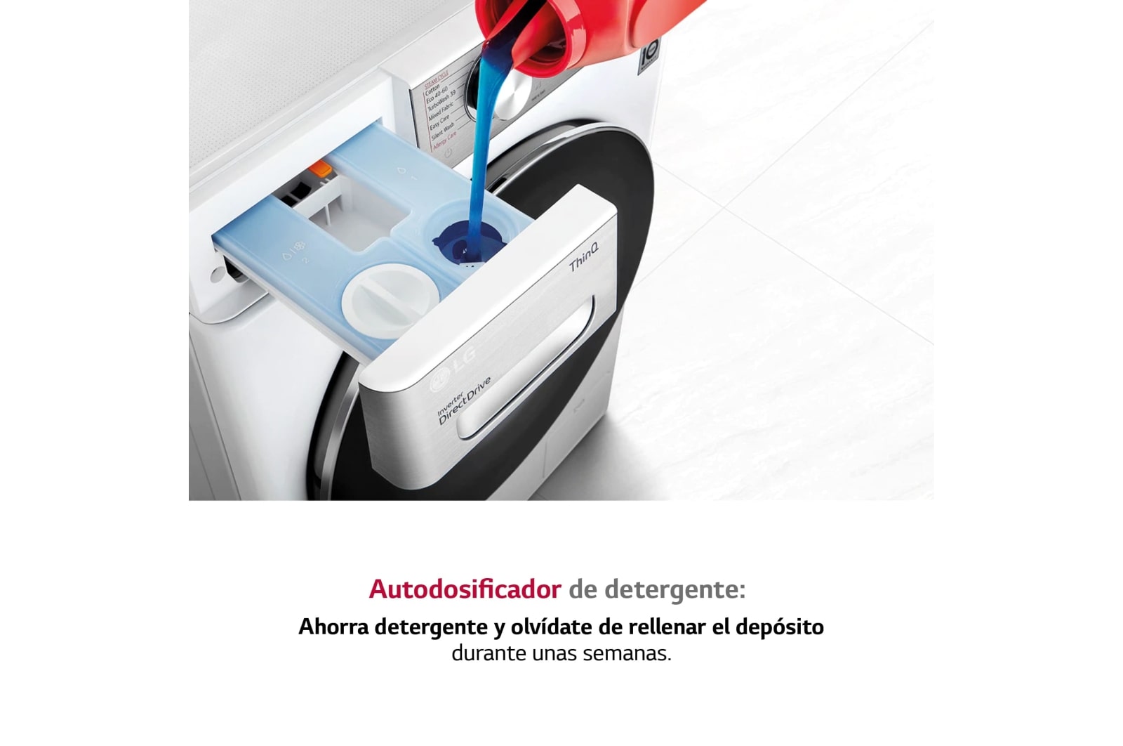 LG Lavadora inteligente 9kg, AI Direct Drive?, TurboWash 360o, con autodosificación de detergente, 1400rpm, Clasificación A, Blanca, Serie 750, F4WV7509S2W
