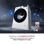 LG Lavadora inteligente 9kg, AI Direct Drive?, TurboWash 360o, con autodosificación de detergente, 1400rpm, Clasificación A, Blanca, Serie 750, F4WV7509S2W