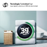 LG Lavadora inteligente  AI Direct Drive TM,<br> TurboWash 360o,  con autodosificación de detergente, 10,5kg, 1600rpm,<br> Clasificación Un 10% más eficiente que  A<br> Blanca, Serie 750, F6WV7510PRW