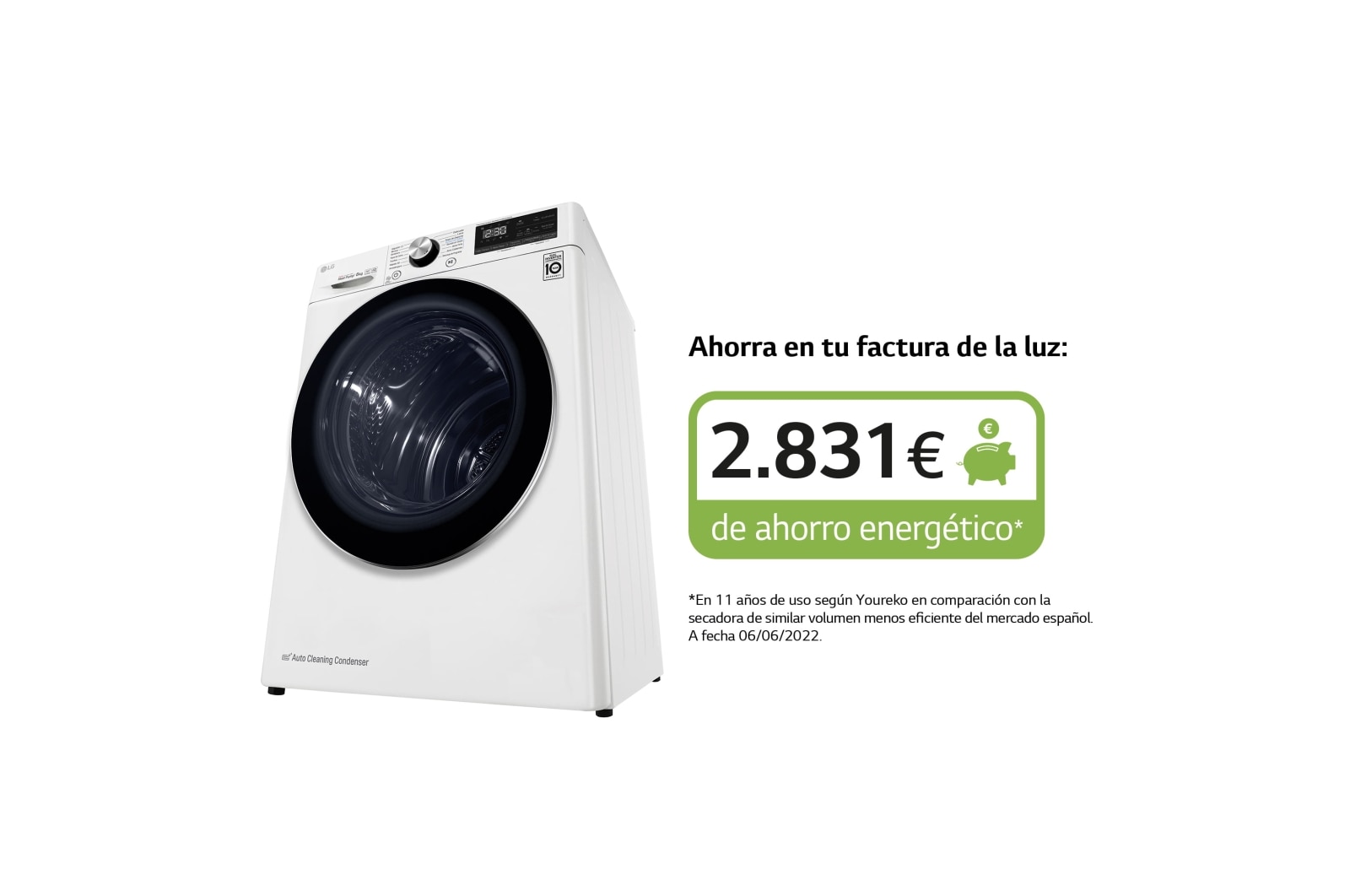 LG 8kg Dual Inverter Secadora con Bomba de calor Blanca A+++, RC80V9AV2W