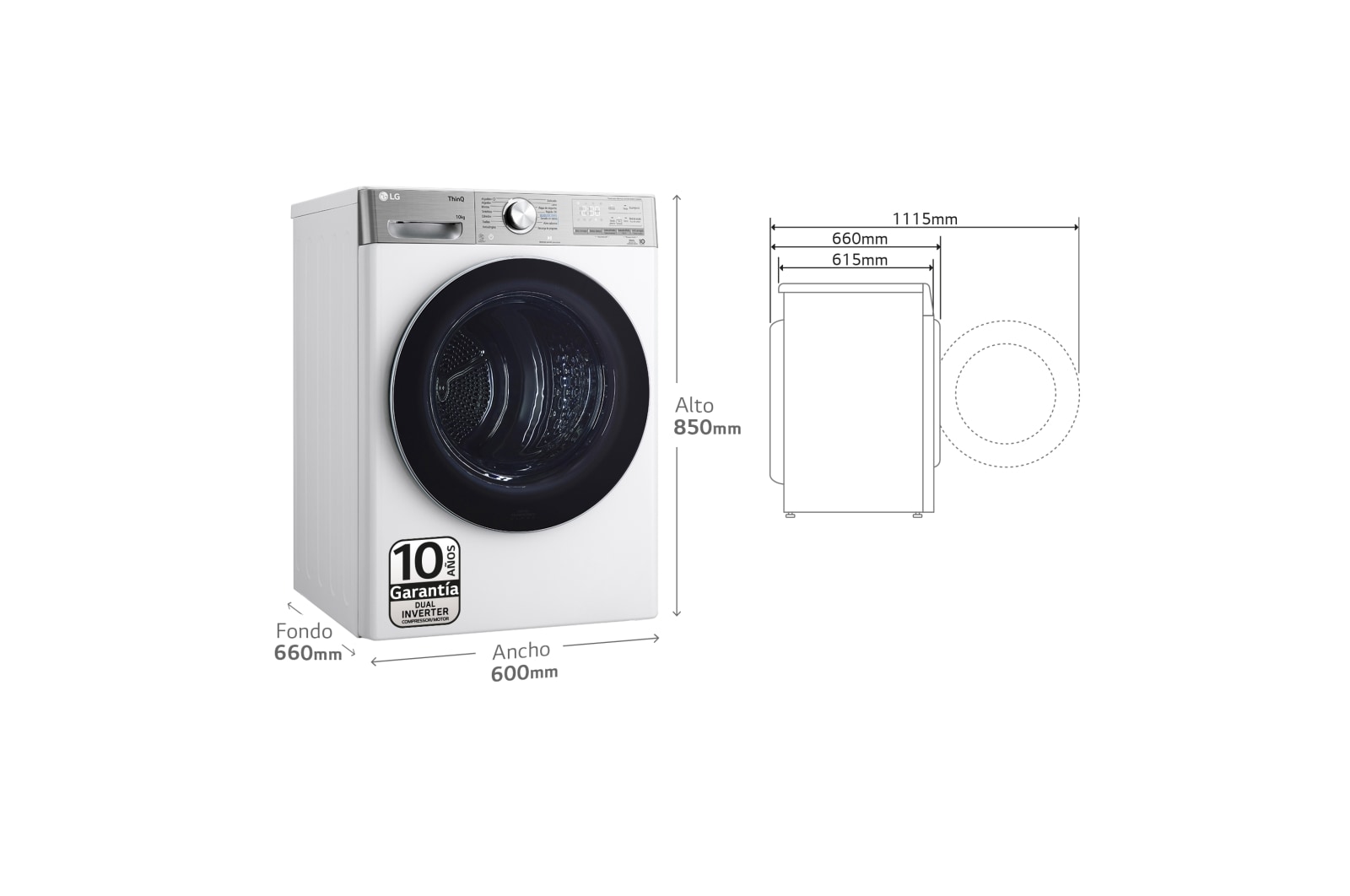 LG Secadora 10kg, C, con Bomba de calor Dual Inverter, Blanca , Serie 900, RH10V9AV2WR
