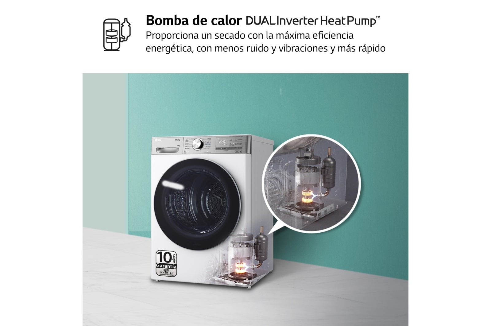 LG Secadora 10kg, C, con Bomba de calor Dual Inverter, Blanca , Serie 900, RH10V9AV2WR
