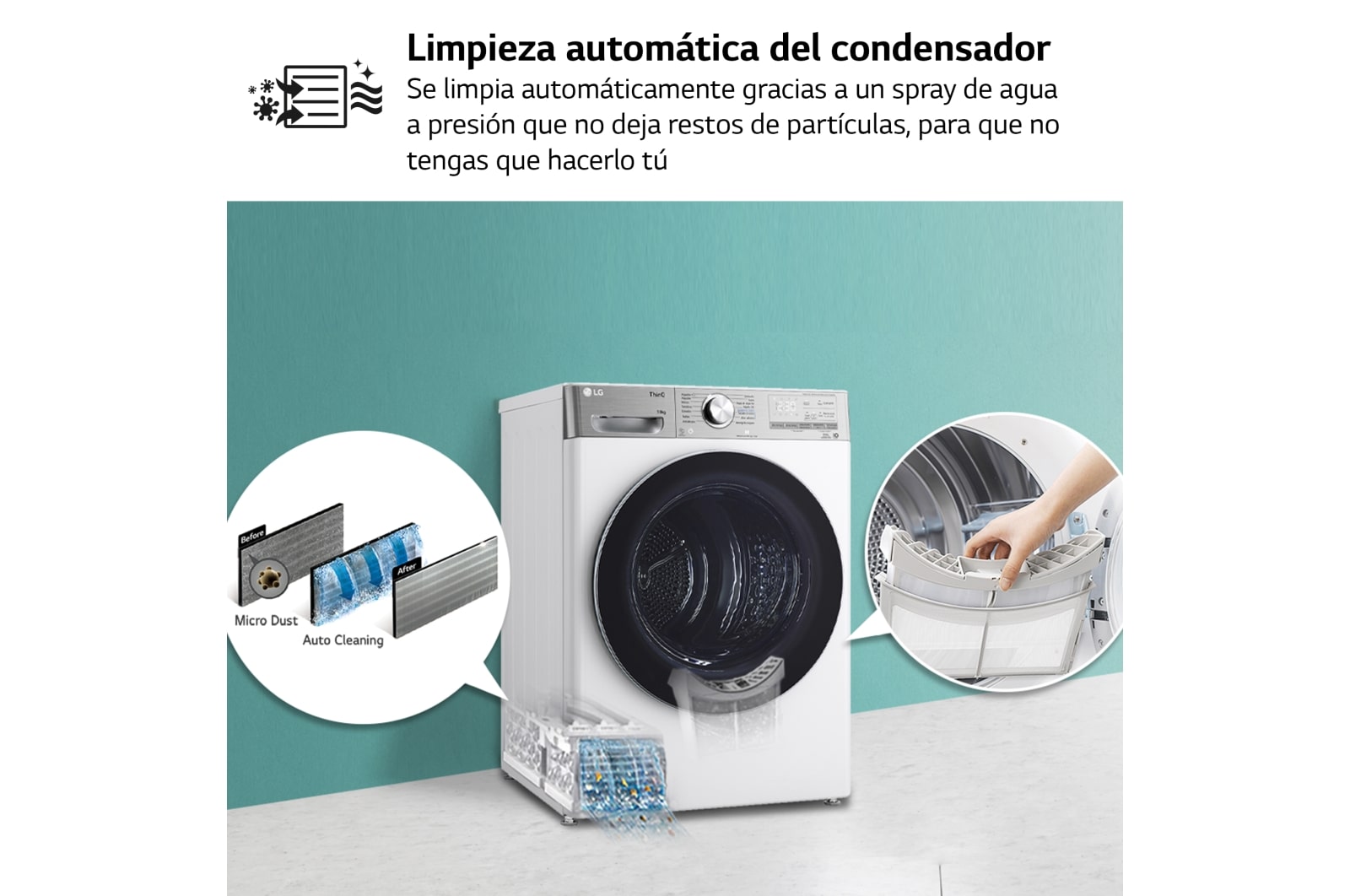LG Secadora 10kg, C, con Bomba de calor Dual Inverter, Blanca , Serie 900, RH10V9AV2WR