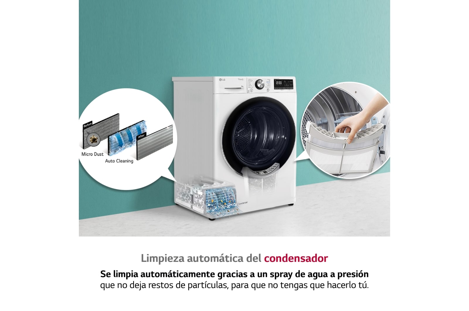 LG Secadora 9kg, C, con Bomba de calor Dual Inverter,  Blanca, Serie 500, RH90V5AV6N