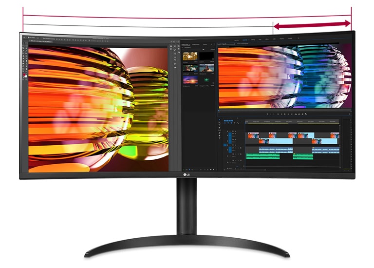 La pantalla QHD 21: 9 es excelente para la edición de video, ya que los complementos y efectos de audio se pueden mostrar a la vez.