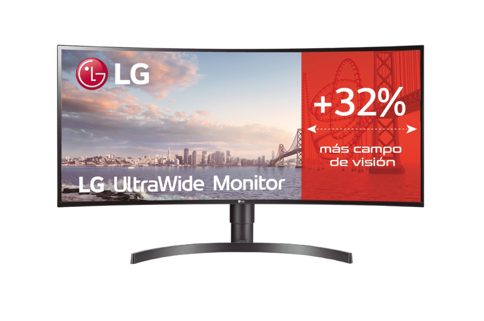 Vista frontal de LG 34WN80C - Monitor Ultrapanoramico 21:9 LG UltraWide (Panel IPS: 3440x1440, 300cd/m2, 1000:1, sRGB&gt;99%, curvo); diag. 86,72cm; entr.: HDMIx2, DPx1, USB-Cx1, USB-Ax2; ajust. en altura e inclinación. 34WN80C-B