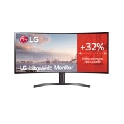 Vista frontal de LG 34WN80C - Monitor Ultrapanoramico 21:9 LG UltraWide (Panel IPS: 3440x1440, 300cd/m2, 1000:1, sRGB&gt;99%, curvo); diag. 86,72cm; entr.: HDMIx2, DPx1, USB-Cx1, USB-Ax2; ajust. en altura e inclinación. 34WN80C-B