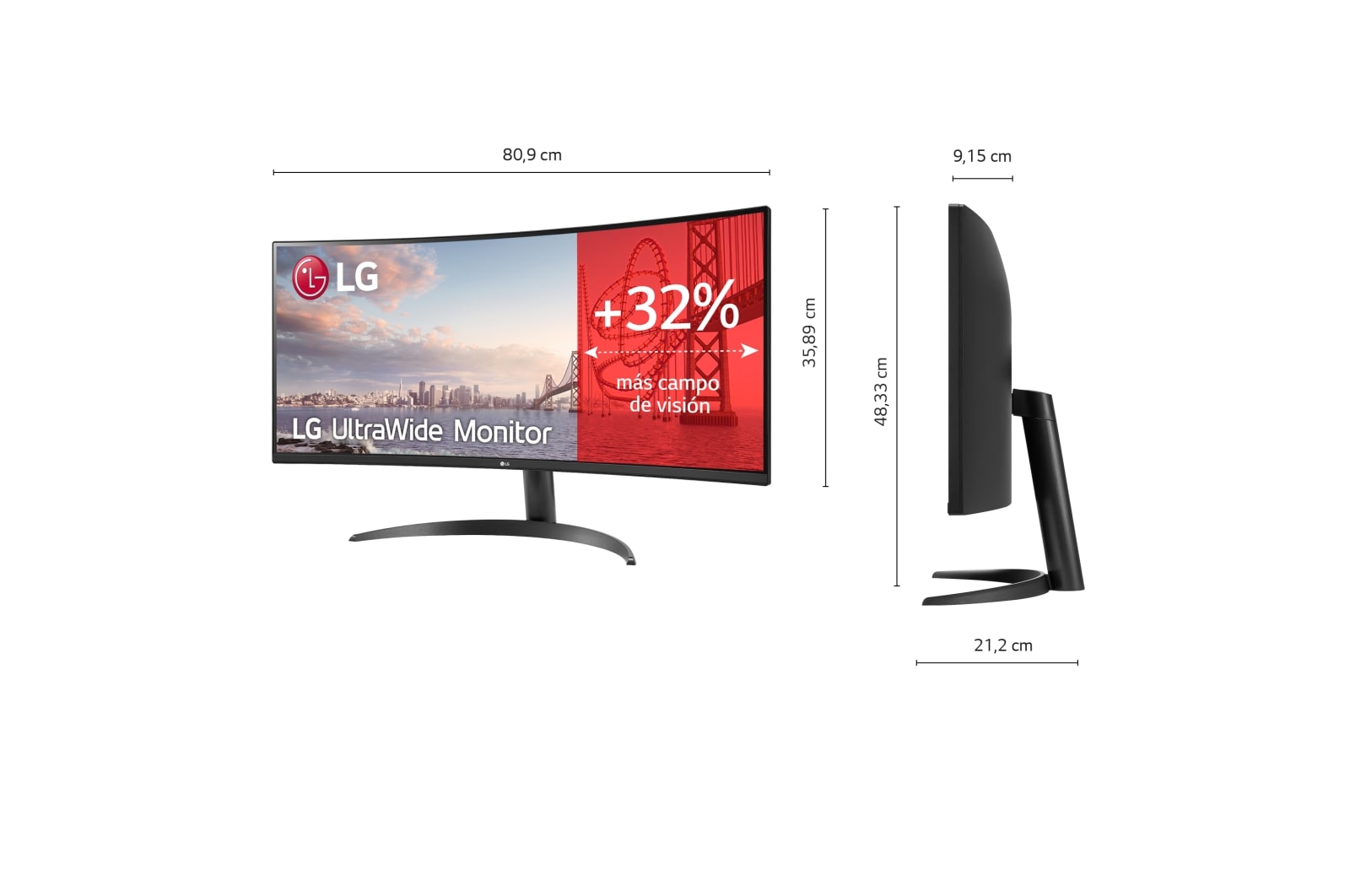 LG Monitor LG UltraWide 34'' curvo, VA, WQHD, 100 Hz, 21:9, HDR10,  sRGB 99%, 34WR50QC-B