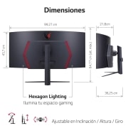 LG UltraGear? de 45 pulgadas Monitor Gaming Curvo OLED WQHD de 240Hz | 0.03ms tiempo de respuesta, Compatible con G-SYNC?, FreeSync? Premium Pro, 45GR95QE-B