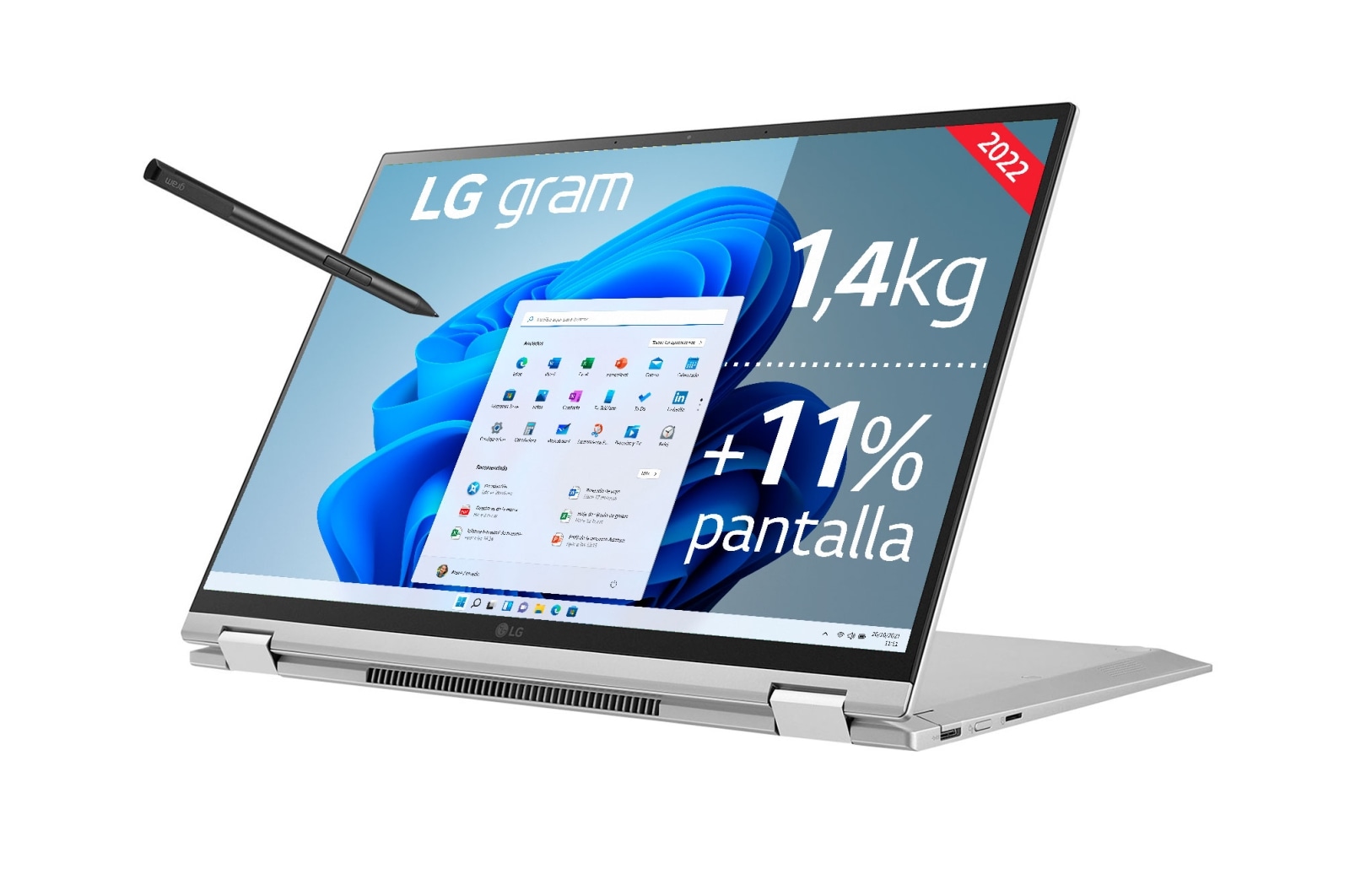 LG gram 16T90Q-G<br>Windows 11 Home - Convertible 2en1 ultraligero de 40,6cm (16") WQXGA 16:10 IPS (1,4kg, autonomía 16h, Intel EvoTM i7 12a gen., Iris Xe, 16GB RAM, 1TB SSD NVMe) Plateado - Teclado Espa?ol, 16T90Q-G.AA79B