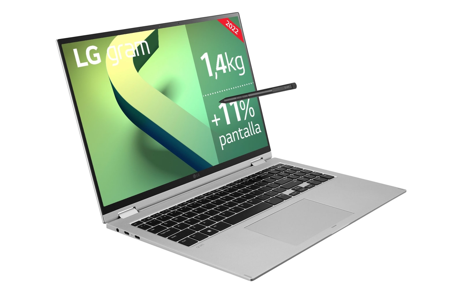 LG gram 16T90Q-G<br>Windows 11 Home - Convertible 2en1 ultraligero de 40,6cm (16") WQXGA 16:10 IPS (1,4kg, autonomía 16h, Intel EvoTM i7 12a gen., Iris Xe, 16GB RAM, 1TB SSD NVMe) Plateado - Teclado Espa?ol, 16T90Q-G.AA79B