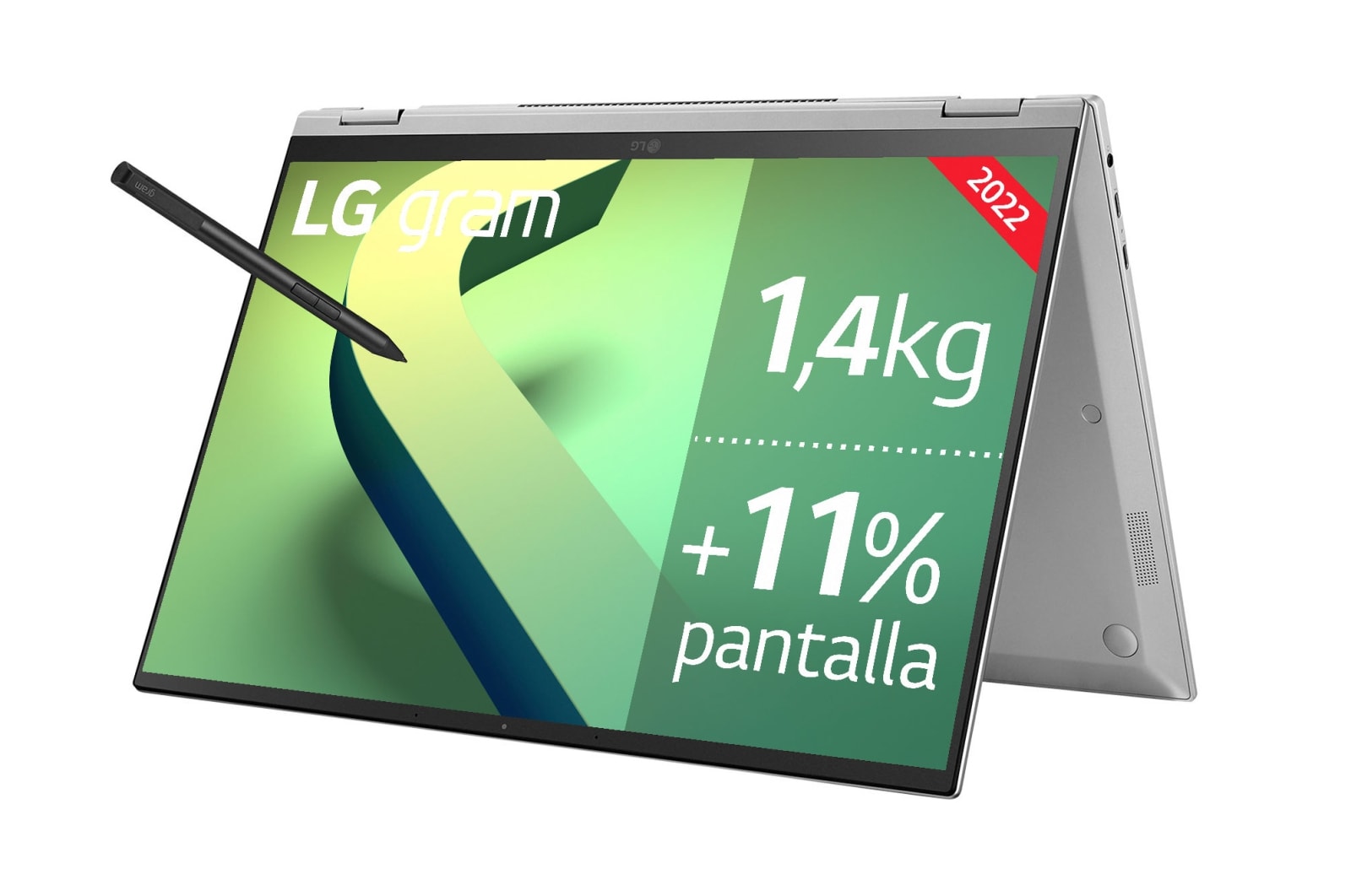 LG gram 16T90Q-G<br>Windows 11 Home - Convertible 2en1 ultraligero de 40,6cm (16") WQXGA 16:10 IPS (1,4kg, autonomía 16h, Intel EvoTM i7 12a gen., Iris Xe, 16GB RAM, 1TB SSD NVMe) Plateado - Teclado Espa?ol, 16T90Q-G.AA79B