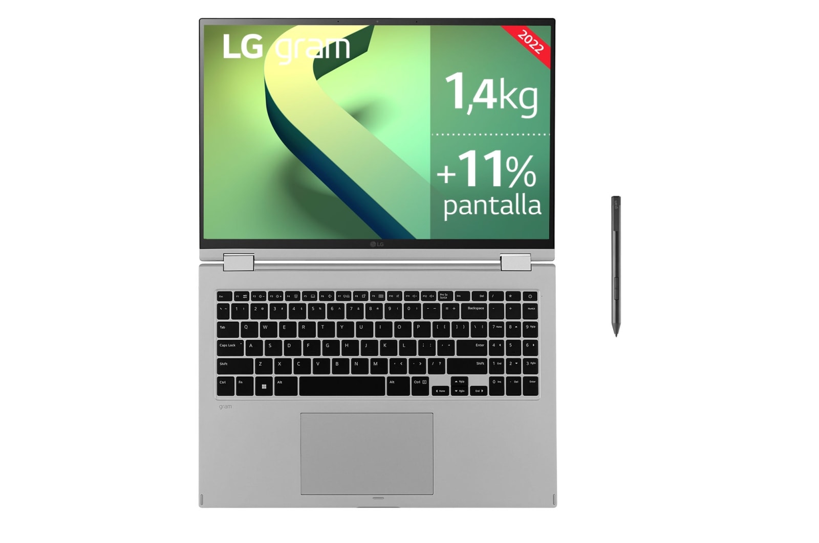 LG gram 16T90Q-G<br>Windows 11 Home - Convertible 2en1 ultraligero de 40,6cm (16") WQXGA 16:10 IPS (1,4kg, autonomía 16h, Intel EvoTM i7 12a gen., Iris Xe, 16GB RAM, 1TB SSD NVMe) Plateado - Teclado Espa?ol, 16T90Q-G.AA79B