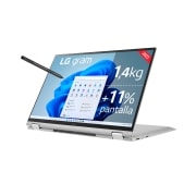 LG gram 16T90Q-G<br>Windows 11 Home - Convertible 2en1 ultraligero de 40,6cm (16") WQXGA 16:10 IPS (1,4kg, autonomía 16h, Intel EvoTM i7 12a gen., Iris Xe, 16GB RAM, 1TB SSD NVMe) Plateado - Teclado Espa?ol, 16T90Q-G.AA79B