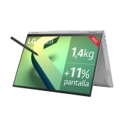 LG gram 16T90Q-G<br>Windows 11 Home - Convertible 2en1 ultraligero de 40,6cm (16") WQXGA 16:10 IPS (1,4kg, autonomía 16h, Intel EvoTM i7 12a gen., Iris Xe, 16GB RAM, 1TB SSD NVMe) Plateado - Teclado Espa?ol, 16T90Q-G.AA79B