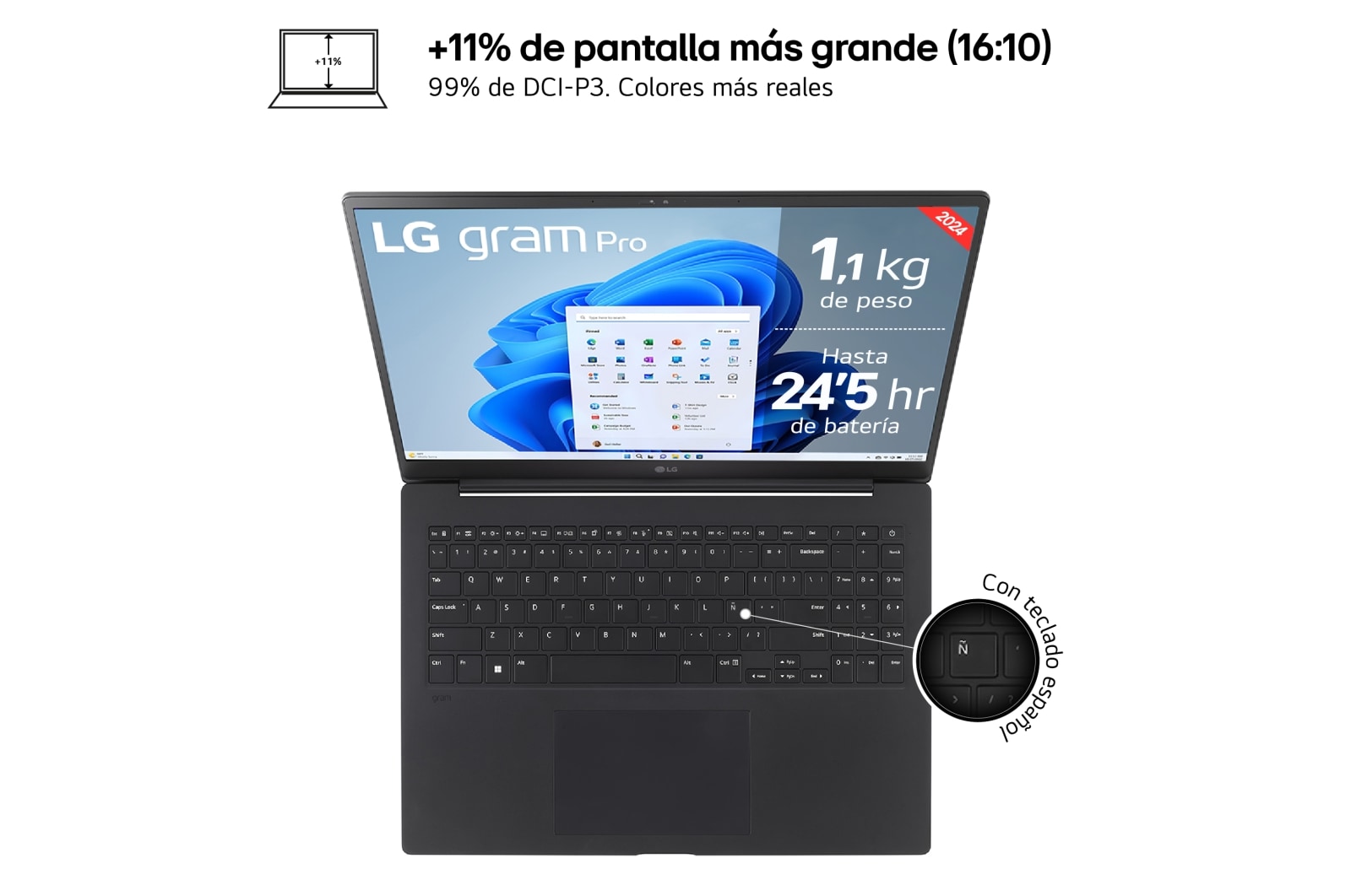 LG gram Pro de 16 pulgadas Laptop Ligero de 32GB RAM Intel? Core? Ultra 7 | Windows 11, Pantalla IPS Antirreflejo, 16Z90SP-G.AD75B