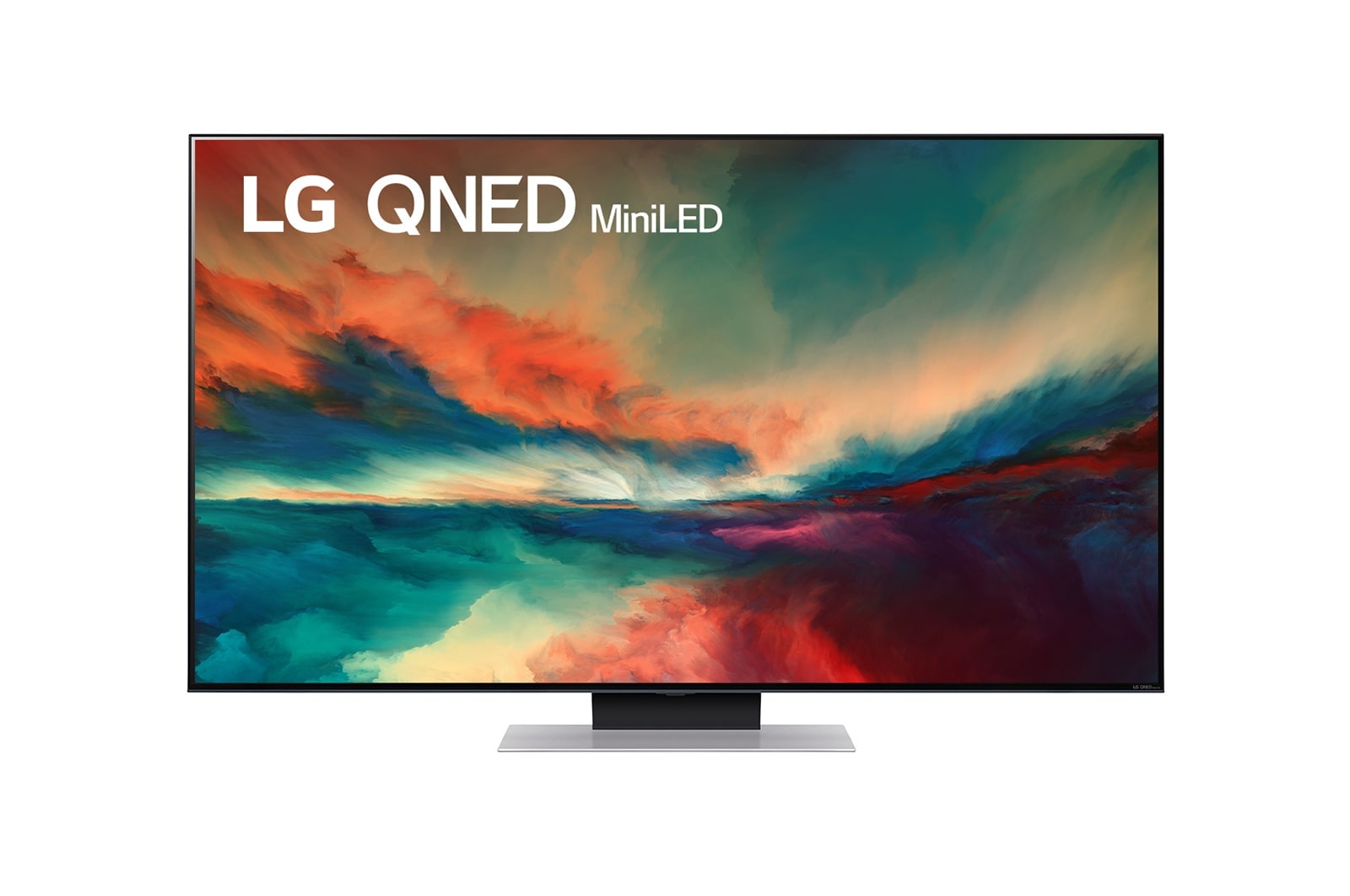 Vista frontal del televisor LG qned con imagen rellena y logotipo del producto