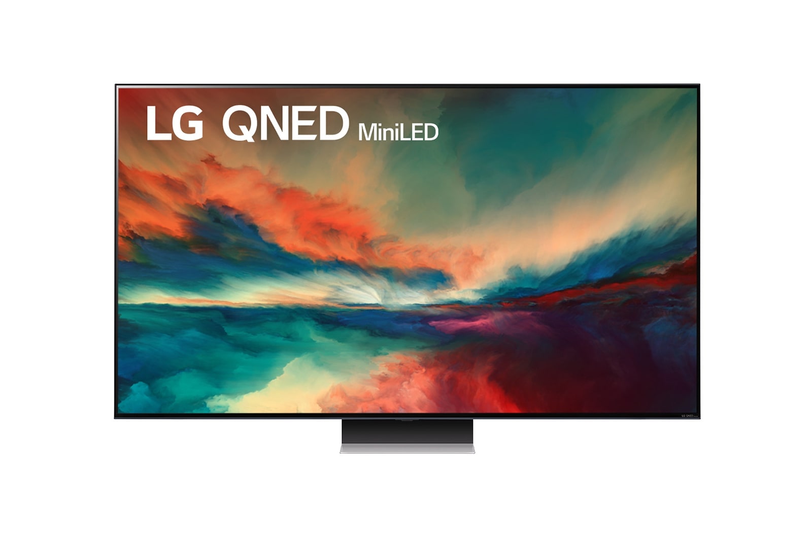 Vista frontal del televisor LG qned con imagen rellena y logotipo del producto