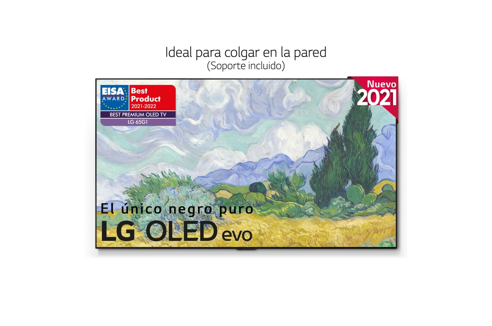 Vista frontal de LG 4K OLED, SmartTV webOS 6.0, Procesador Inteligente 4K α9 Gen4 con AI, HDR Dolby Vision, DOLBY ATMOS [Clase de eficiencia energética G] OLED65G16LA