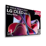 Front view with LG OLED evo, 10 Years World No.1 OLED Emblem, and 5-Year Panel Warranty logo on screen