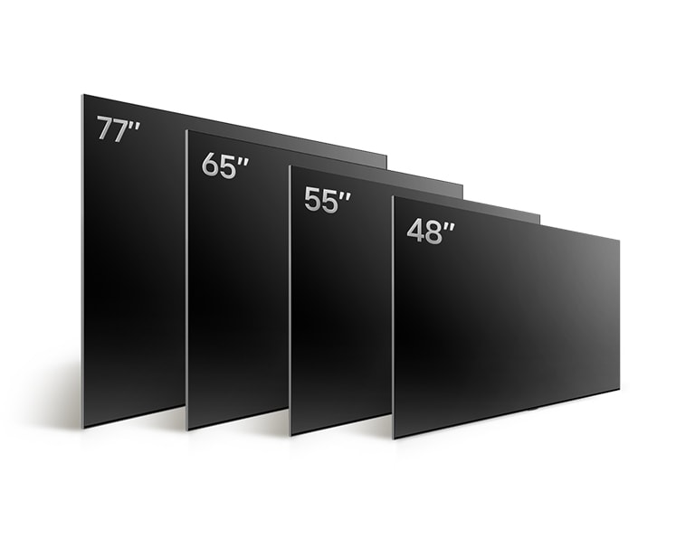 Comparación de los distintos tama?os de LG OLED TV, OLED B4, OLED B4 48", OLED B4 55", OLED B4 65" y OLED B4 77".