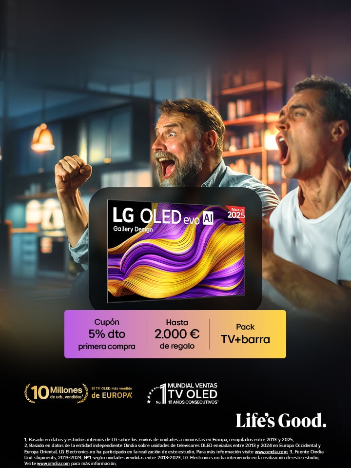 En la pantalla de un televisor LG OLED evo AI hay una imagen abstracta llena de detalles, colores y con un contraste impresionante. Detrás del televisor se puede ver una versión ampliada del procesador alpha 11 AI Gen2 Processor. Brilla una luz que ilumina los circuitos del microchip que lo rodea. El título dice: “LG OLED evo AI”. También se puede ver el texto “impulsado por el procesador LG alpha 11 AI processor Gen2”. En la esquina hay un logo dorado con estrellas que dice: "world's number one OLED TV for 12 years".