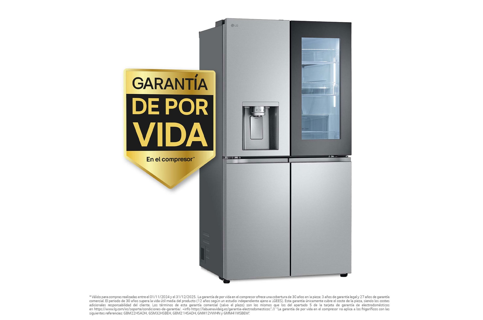 LG Frigorífico American Combi InstaView ?, Clasificación E, 638 L, Acero texturizado antihuellas, GMG960MBEE
