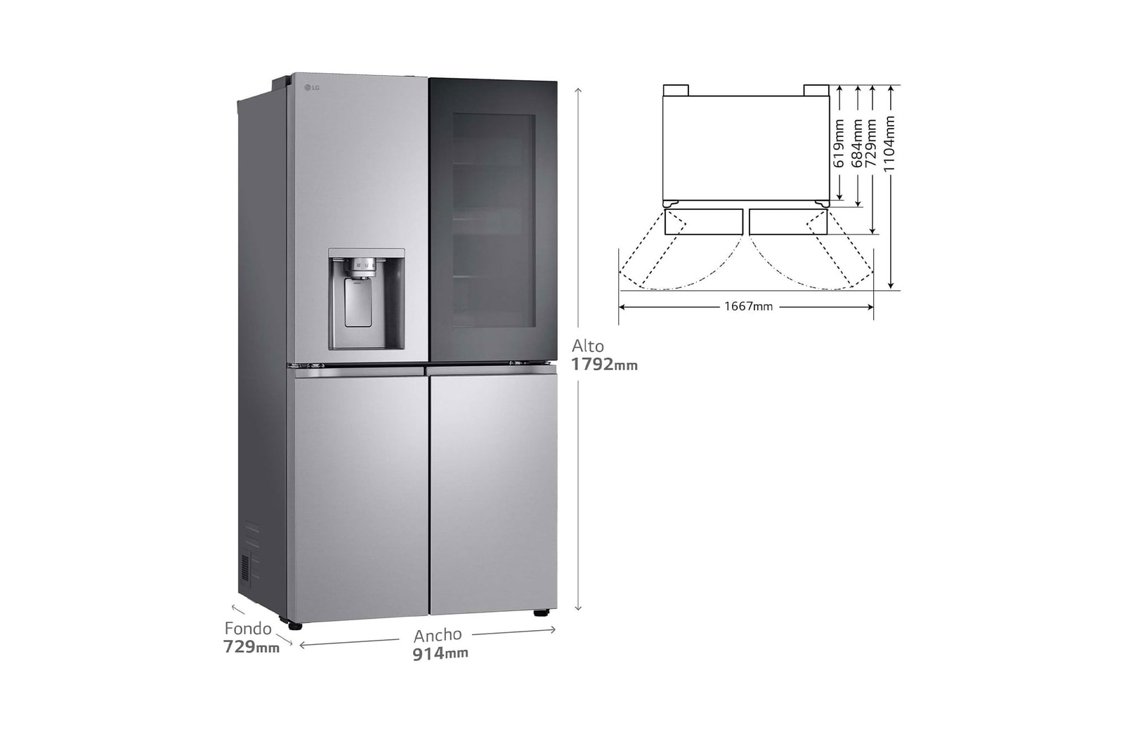 LG Frigorífico American Combi InstaView ?, Clasificación E, 638 L, Acero texturizado antihuellas, GMG960MBEE