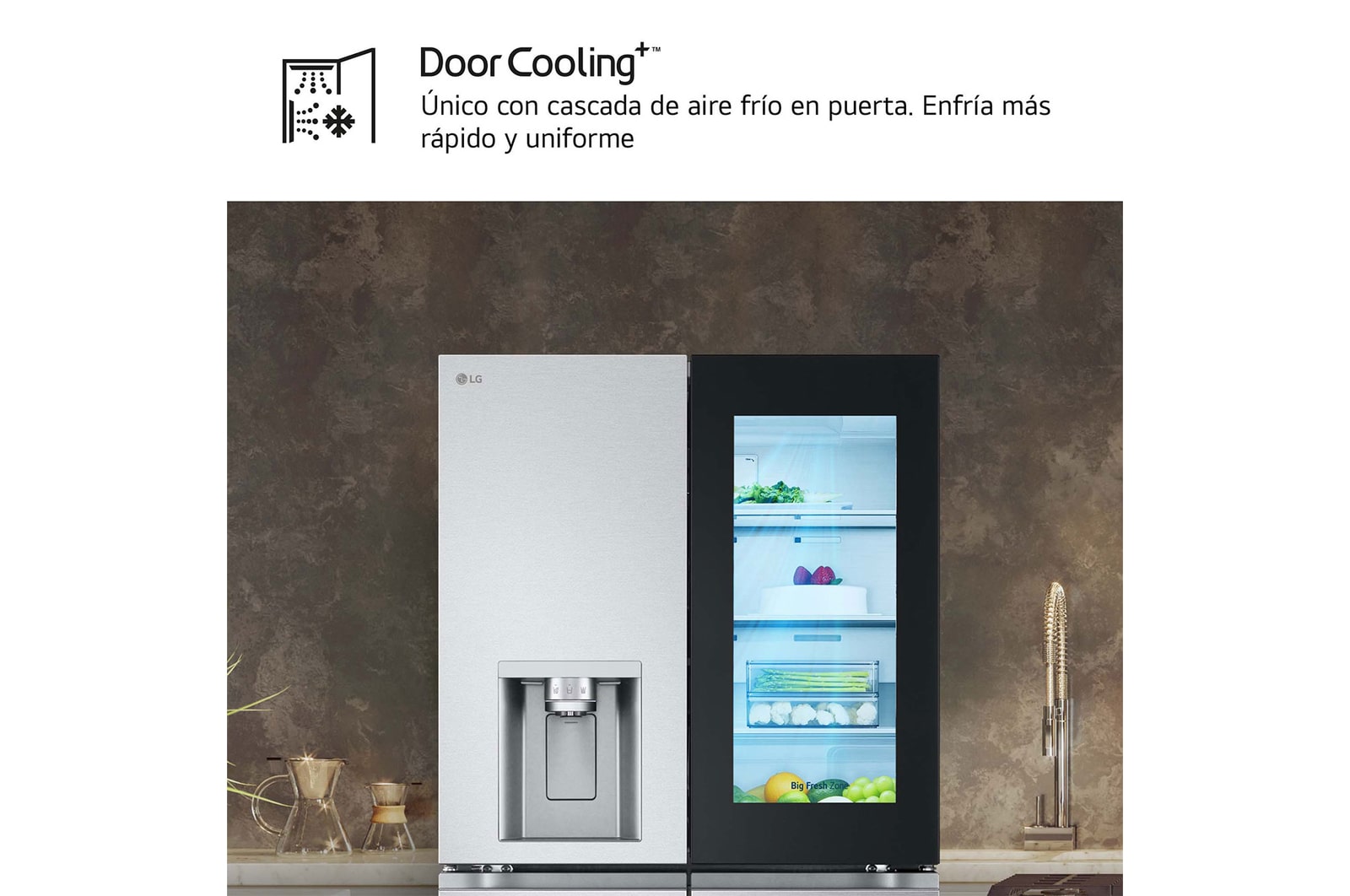 LG Frigorífico American Combi InstaView ?, Clasificación E, 638 L, Acero texturizado antihuellas, GMG960MBEE