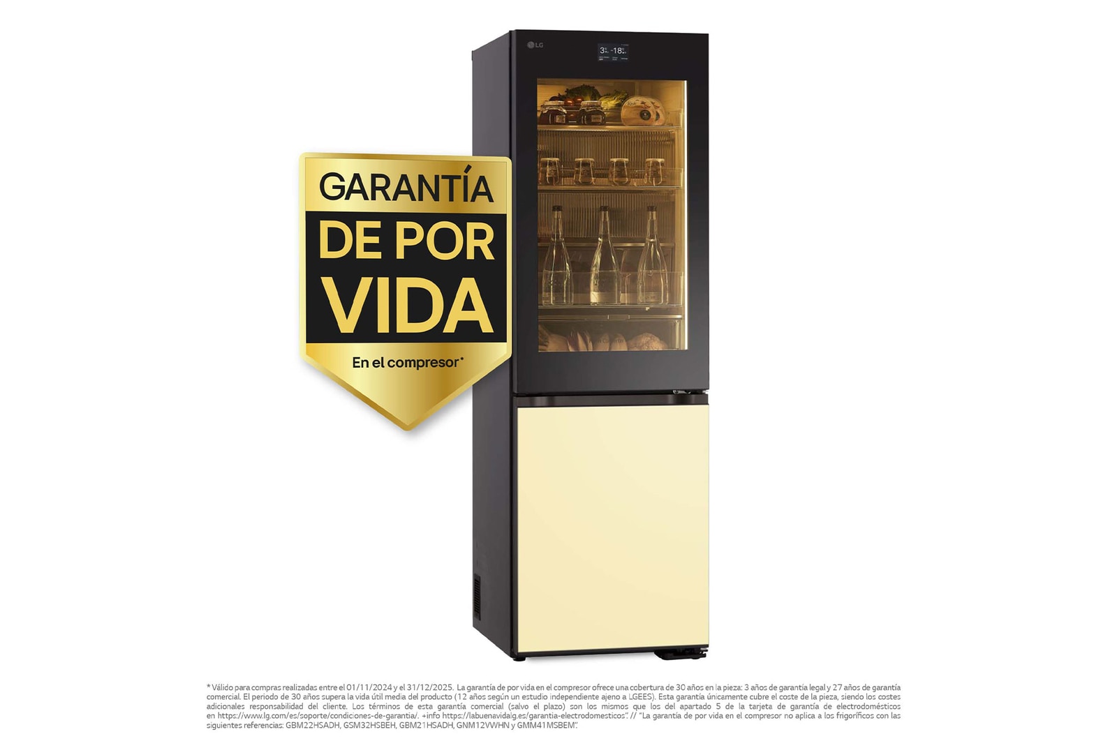 LG Frigorífico combi Instaview con MoodUP Door Cooling+, 1,86 m, Clasificación D, capacidad de 352 l,  Multicolor, GBG719MDNN