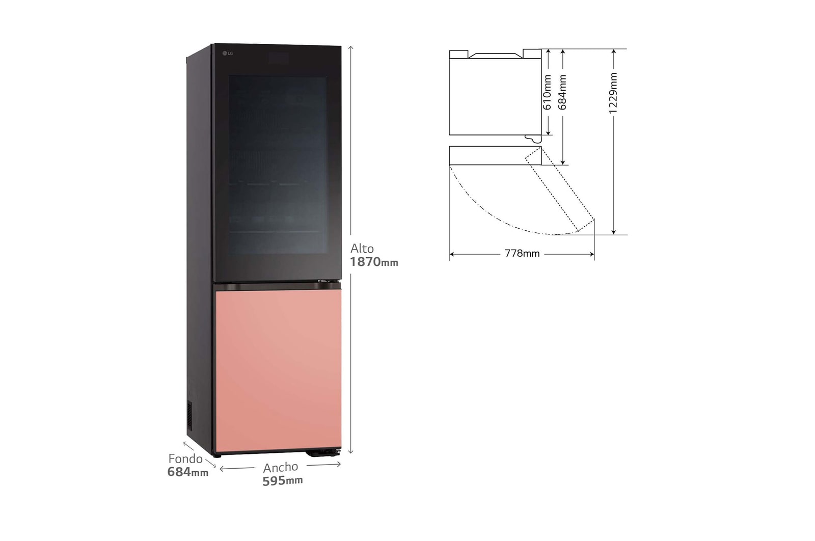 LG Frigorífico combi Instaview con MoodUP Door Cooling+, 1,86 m, Clasificación D, capacidad de 352 l,  Multicolor, GBG719MDNN