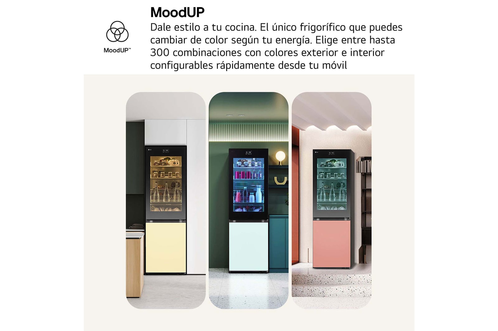 LG Frigorífico combi Instaview con MoodUP Door Cooling+, 1,86 m, Clasificación D, capacidad de 352 l,  Multicolor, GBG719MDNN