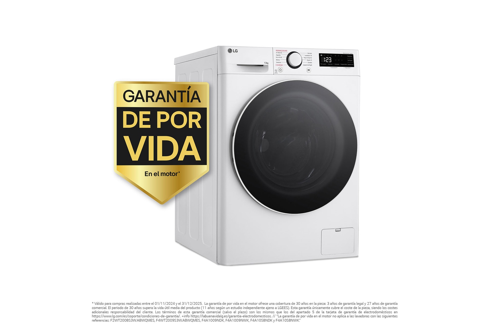 LG Lavadora inteligente AI Direct Drive. TurboWash 360o, Vapor, 13kg , 1400rpm Un 20% más eficiente que A, Serie 600, F4WR6013A0W