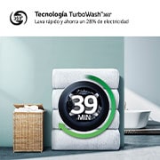 LG Lavadora inteligente AI Direct Drive. TurboWash 360o, Vapor, 13kg , 1400rpm Un 20% más eficiente que A, Serie 600, F4WR6013A0W