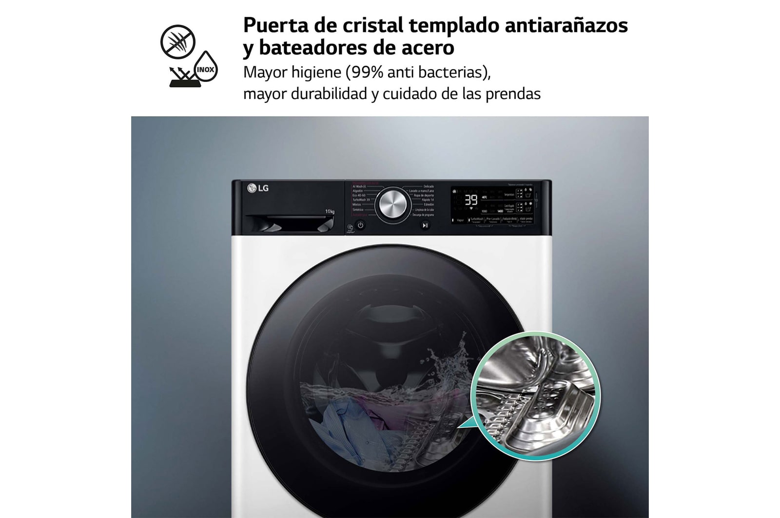 LG Lavadora inteligente AI Direct Drive. TurboWash 360o, Autodosificación,  10kg ,  1400rpm Un 10% más eficiente que A, Serie 750, F4WR7510AGH