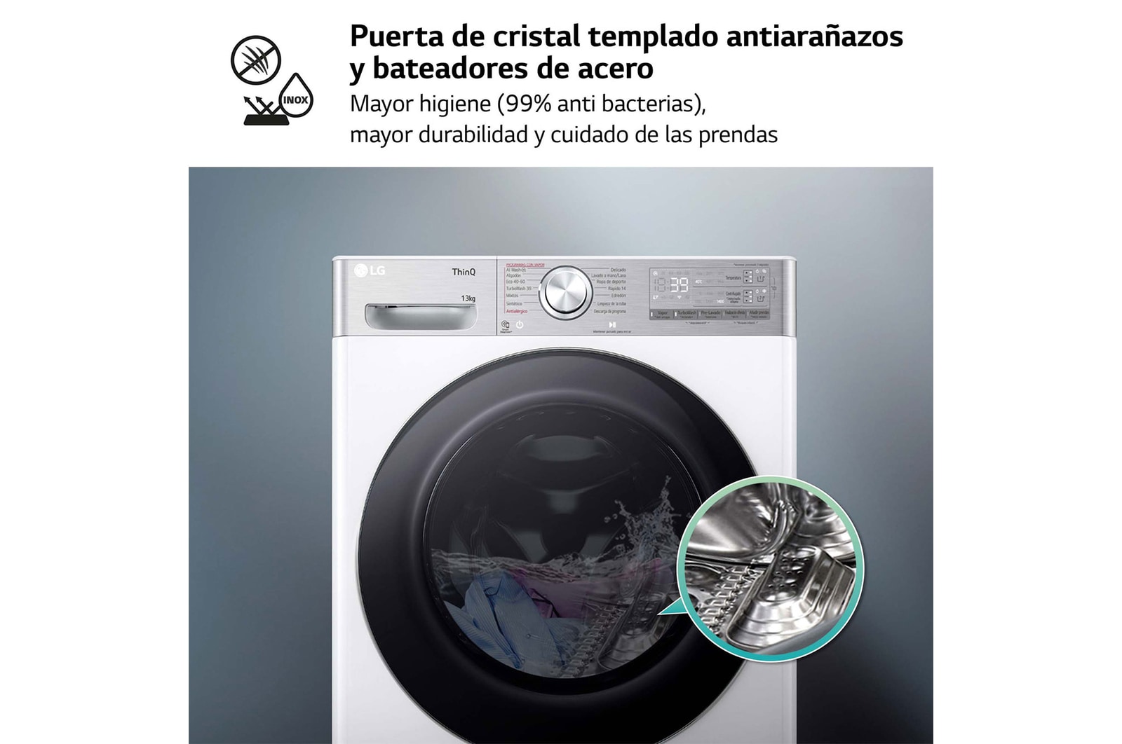 LG Lavadora inteligente AI Direct Drive. TurboWash 360o, Autodosificación, 13kg , 1400rpm Un 20% más eficiente que A, Serie 950, F4WR9513A2W
