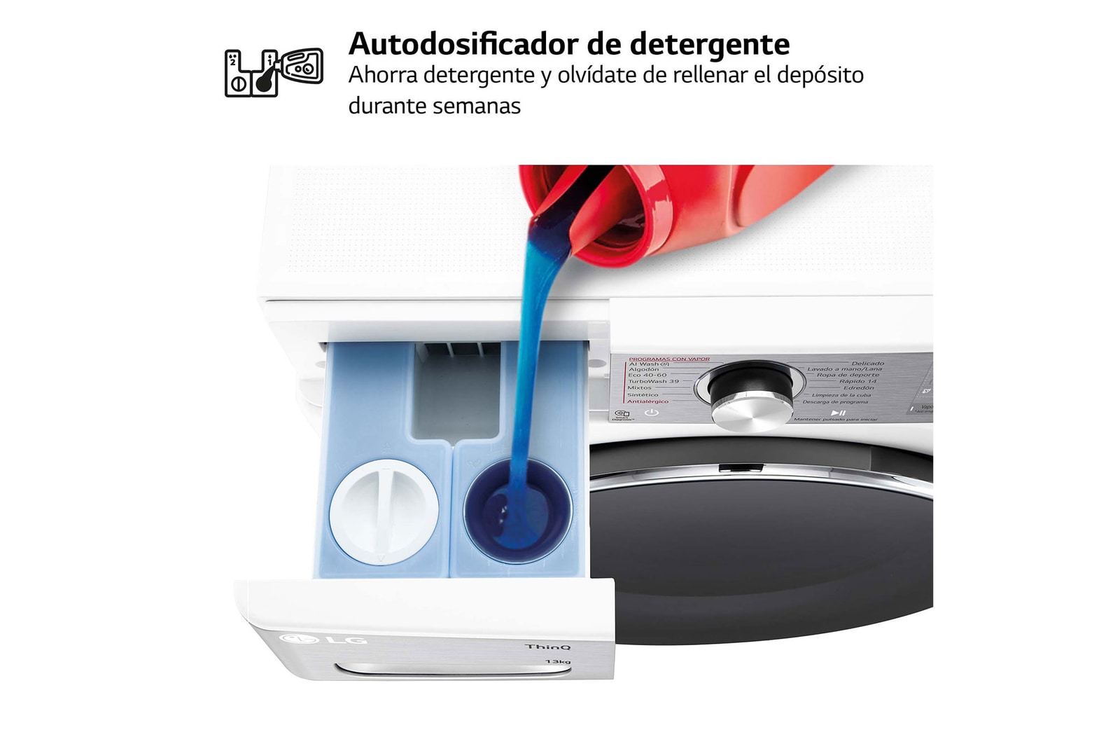 LG Lavadora inteligente AI Direct Drive. TurboWash 360o, Autodosificación, 13kg , 1400rpm Un 20% más eficiente que A, Serie 950, F4WR9513A2W